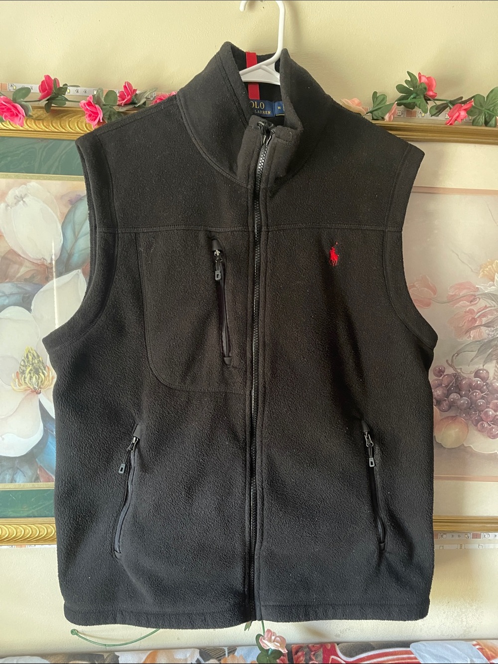 Polo by Ralph Lauren Black Fleece Vest with Red Polo Logo